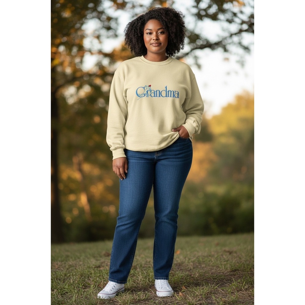 Jerzees Grandma Embroidered Sweatshirt Women Large Yellow Good Rose Crewneck